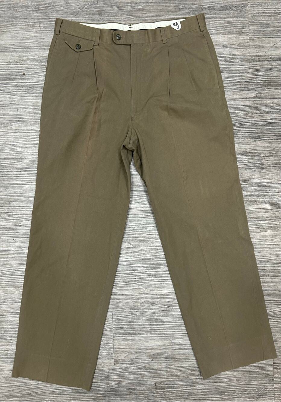 Vintage Kent & Curwen Pleated Dress Pants Men's Olive Green Trousers Size 34x29